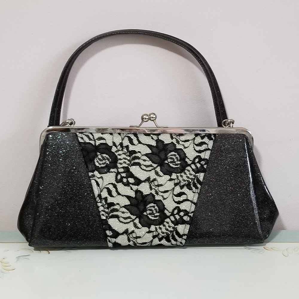 Retro Black sparkly vinyl purse